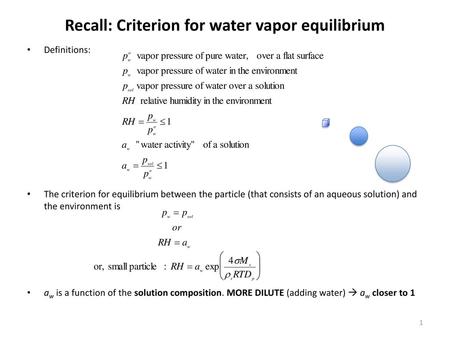 Recall: Criterion for water vapor equilibrium