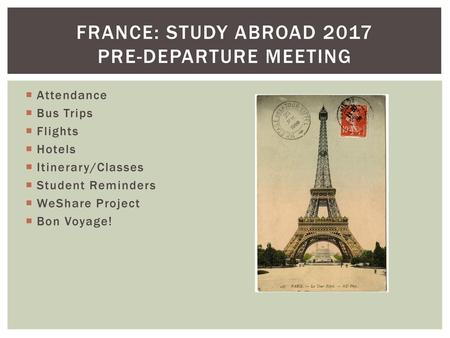 france: Study abroad 2017 Pre-departure meeting