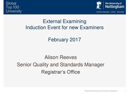 External Examining Induction Event for new Examiners February 2017