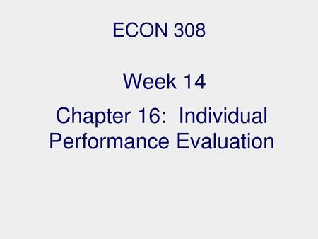 Chapter 16: Individual Performance Evaluation