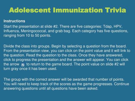 Adolescent Immunization Trivia