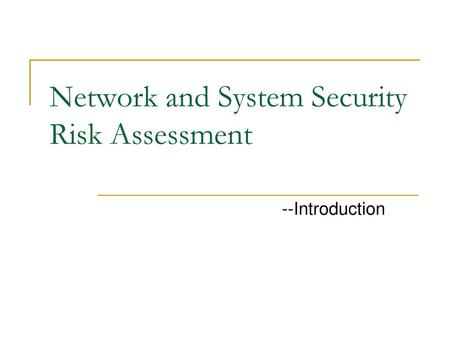 Network and System Security Risk Assessment