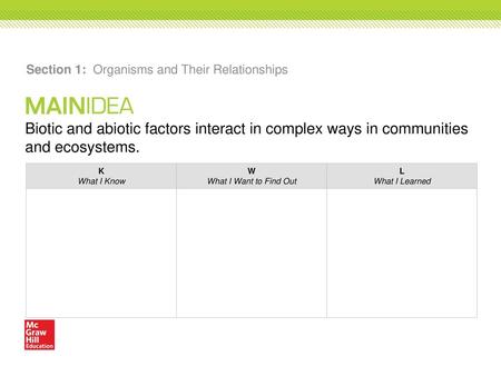 Section 1: Organisms and Their Relationships