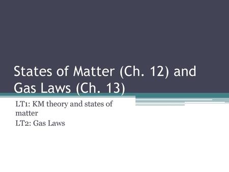 States of Matter (Ch. 12) and Gas Laws (Ch. 13)