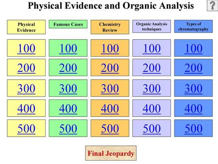 Physical Evidence and Organic Analysis