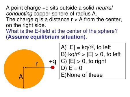 +q r A A) |E| = kq/r2, to left B) kq/r2 > |E| > 0, to left