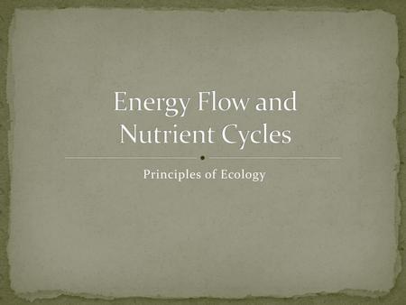 Energy Flow and Nutrient Cycles