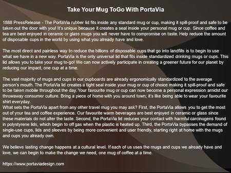 1888PressRelease - Take Your Mug ToGo With PortaVia