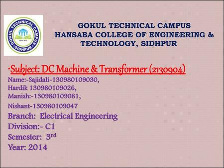 HANSABA COLLEGE OF ENGINEERING & TECHNOLOGY, SIDHPUR