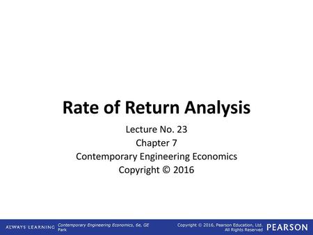 Rate of Return Analysis