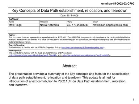 Key Concepts of Data Path establishment, relocation, and teardown