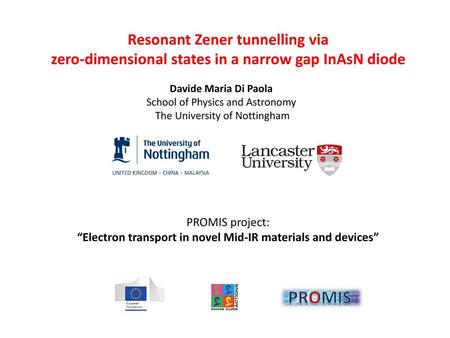 Resonant Zener tunnelling via zero-dimensional states in a narrow gap InAsN diode Davide Maria Di Paola School of Physics and Astronomy The University.