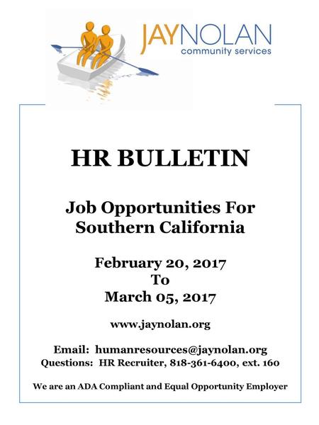 HR BULLETIN Job Opportunities For Southern California