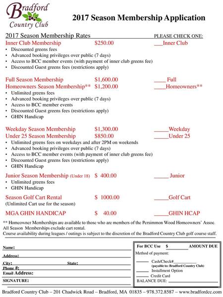 2017 Season Membership Application