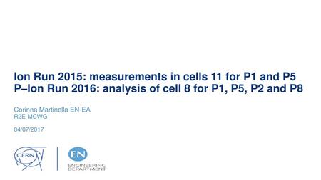 Ion Run 2015: measurements in cells 11 for P1 and P5 P–Ion Run 2016: analysis of cell 8 for P1, P5, P2 and P8 Corinna Martinella EN-EA R2E-MCWG 04/07/2017.