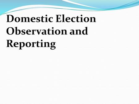 Domestic Election Observation and Reporting