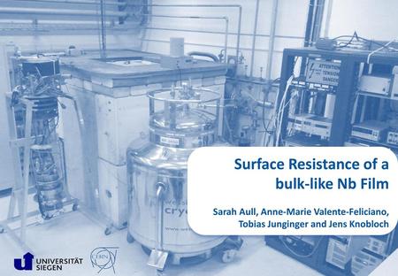 Surface Resistance of a bulk-like Nb Film Sarah Aull, Anne-Marie Valente-Feliciano, Tobias Junginger and Jens Knobloch.