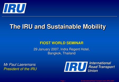 The IRU and Sustainable Mobility