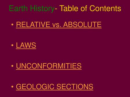 Earth History- Table of Contents