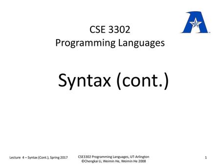 CSE 3302 Programming Languages