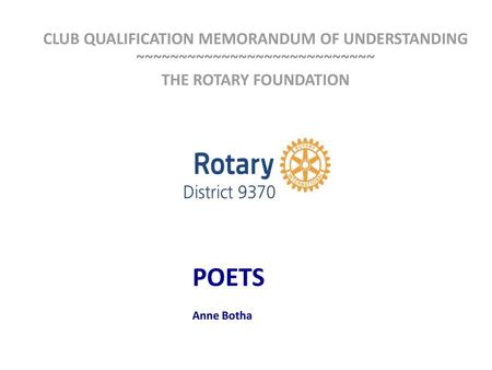 POETS CLUB QUALIFICATION MEMORANDUM OF UNDERSTANDING