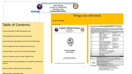 Table of Contents: Things you will need: Course Catalog Transcript