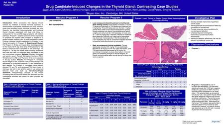 Drug Candidate-Induced Changes in the Thyroid Gland: Contrasting Case Studies Joan Lane, Katie Zokowski, Jeffrey Horrigan, Daniel Aleksandrowicz, Doriana.