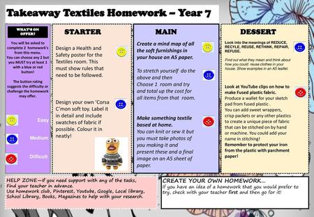 Takeaway Textiles Homework – Year 7