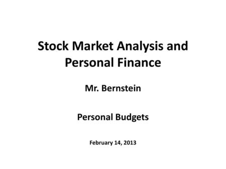 Stock Market Analysis and Personal Finance