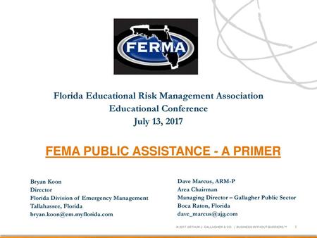 FEMA PUBLIC ASSISTANCE - A PRIMER