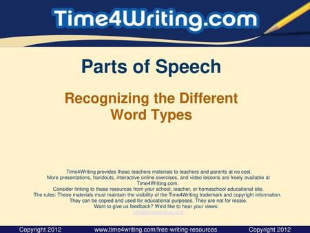 Parts of Speech Recognizing the Different Word Types