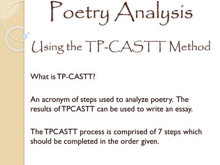 Poetry Analysis Using the TP-CASTT Method