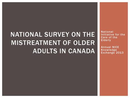 National Survey on the Mistreatment of Older Adults in Canada