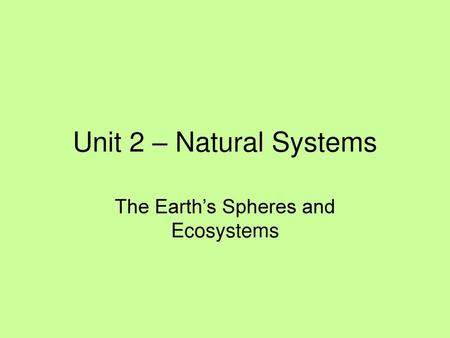 The Earth’s Spheres and Ecosystems