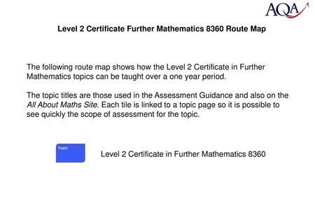 Level 2 Certificate Further Mathematics 8360 Route Map