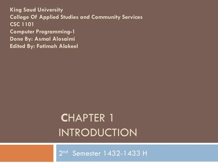 Chapter 1 Introduction 2nd Semester H