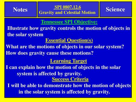 Notes Science Tennessee SPI Objective: