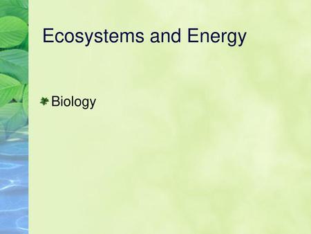 Ecosystems and Energy Biology.