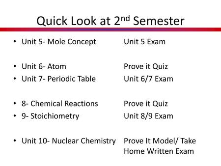 Quick Look at 2nd Semester