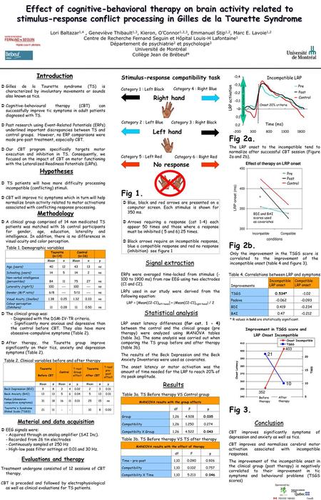 Effect of cognitive-behavioral therapy on brain activity related to stimulus-response conflict processing in Gilles de la Tourette Syndrome Lori Baltazar1,4.