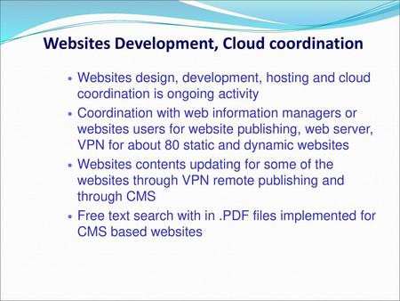 Websites Development, Cloud coordination