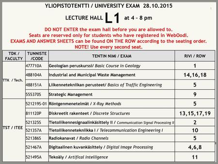 YLIOPISTOTENTTI / UNIVERSITY EXAM