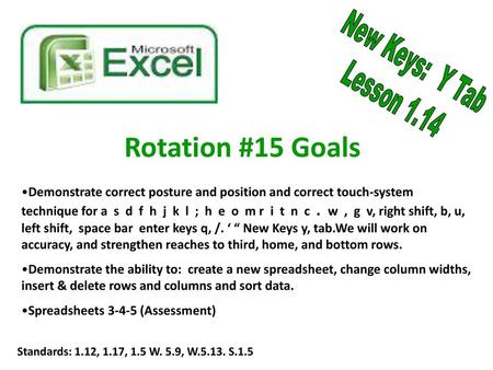 Rotation #15 Goals New Keys: Y Tab Lesson 1.14