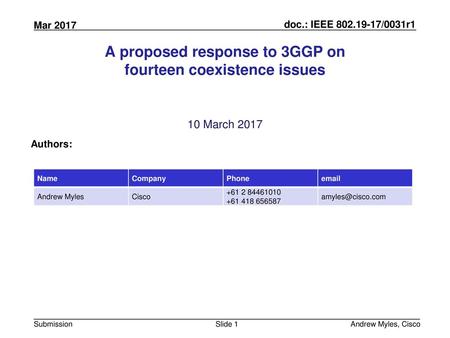 A proposed response to 3GGP on fourteen coexistence issues