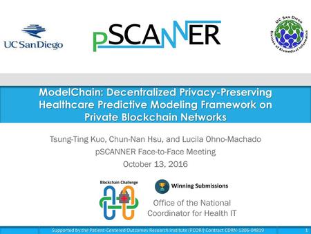 ModelChain: Decentralized Privacy-Preserving Healthcare Predictive Modeling Framework on Private Blockchain Networks Tsung-Ting Kuo, Chun-Nan Hsu, and.