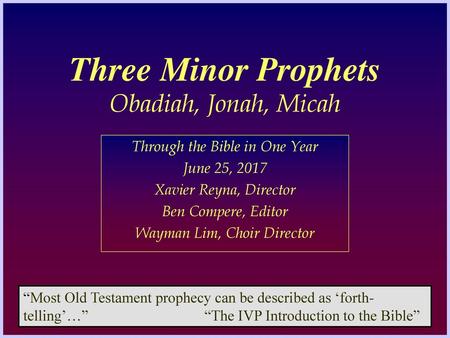 Three Minor Prophets Obadiah, Jonah, Micah