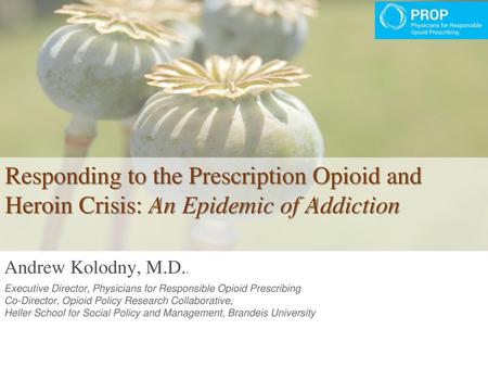 Responding to the Prescription Opioid and Heroin Crisis: An Epidemic of Addiction Andrew Kolodny, M.D.. Executive Director, Physicians for Responsible.