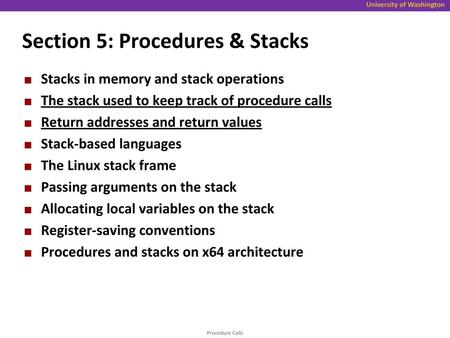 Section 5: Procedures & Stacks