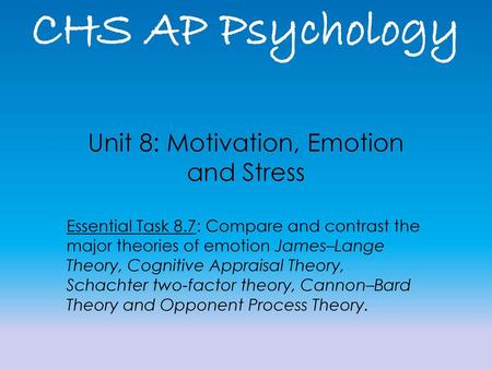 Unit 8: Motivation, Emotion and Stress