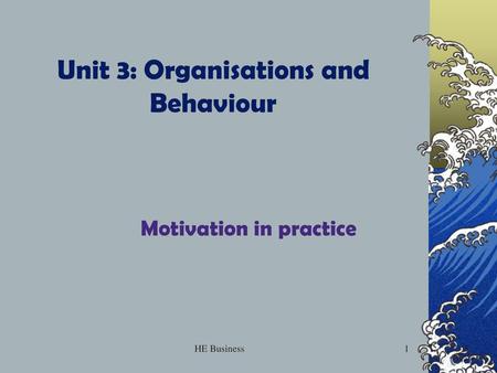 Unit 3: Organisations and Behaviour